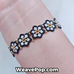 Wearing floral beaded bracelet with lace-style design B064