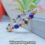 Dark blue wide woven beaded cuff bracelet with textured structure B065