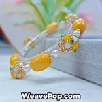 Yellow wide woven beaded cuff bracelet with bold woven texture B065