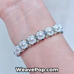 White pearl beaded bracelet worn on wrist B066