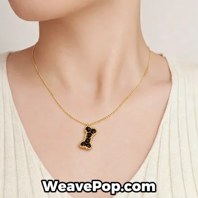 handmade beaded bone pendant necklace worn on neck