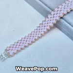 wide woven bead bracelet kit B067 pink color flat lay