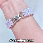 close up pink woven bead bracelet on wrist – advanced bead bracelet kit