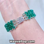 close view of green woven bead bracelet on wrist – bead bracelet kit B067
