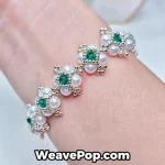 Silver pearl beaded bracelet worn on wrist – B068