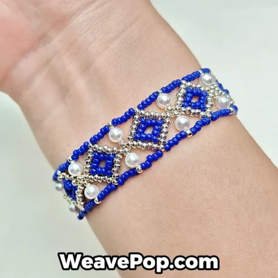Blue beaded bracelet worn on wrist – bead bracelet kit B069