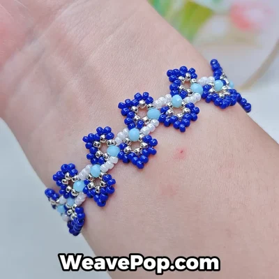 Blue beaded bracelet worn on wrist – bead bracelet kit B070