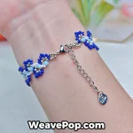 Floral blue seed bead bracelet close up – DIY bead bracelet kit