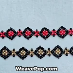 Close-up of geometric seed bead bracelet diamond pattern