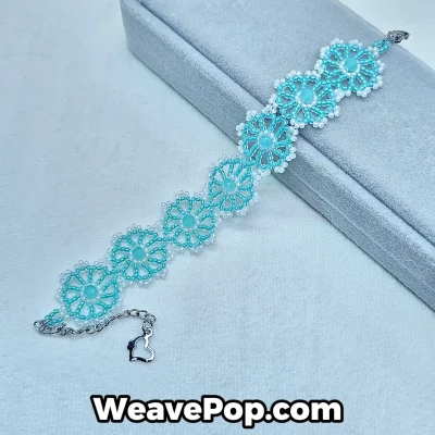 blue seed bead flower bracelet