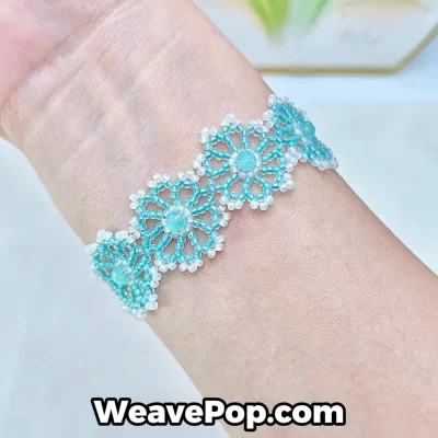 blue beaded flower bracelet on wrist