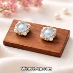 crystal pearl stud earrings with round beaded design