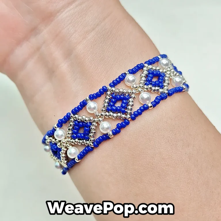blue diamond pearl seed bead bracelet design idea