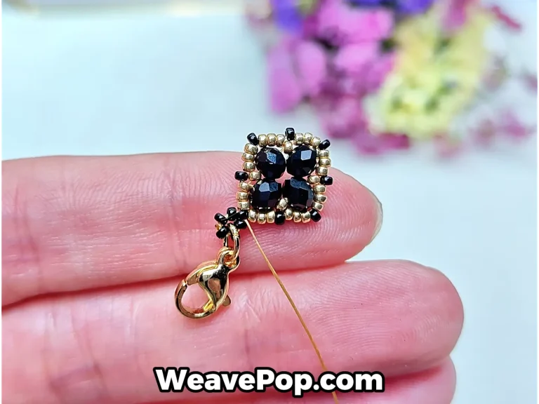 flower bead bracelet tutorial step 10 adding black seed beads between every three gold seed beads to complete the pattern