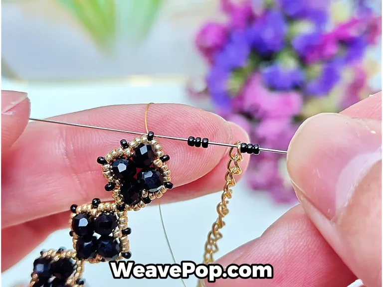 flower bead bracelet tutorial step 15 adding black seed beads with the extension chain and securing the clasp
