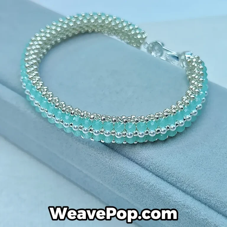 Lake blue bead bracelet kit B076 featuring Miyuki seed beads and crystal pearls