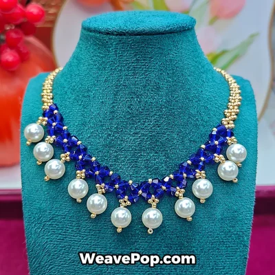 Handmade blue faux pearl necklace created from our jewelry making kits