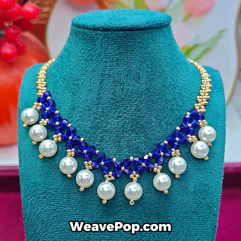 Handmade blue faux pearl necklace created from our jewelry making kits