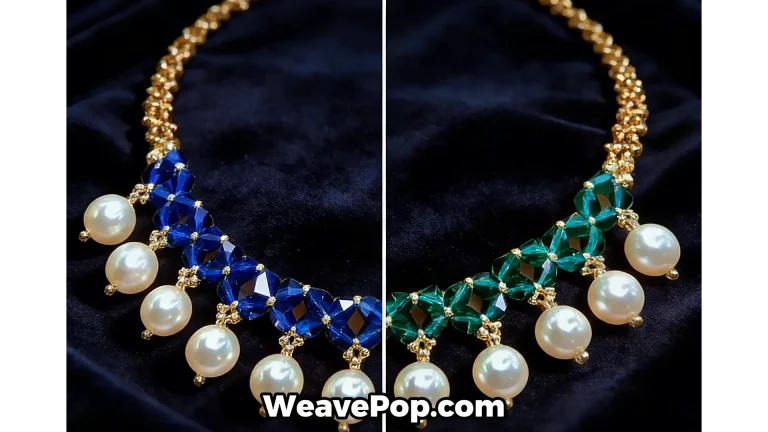 Jewel tones handmade beaded necklaces in royal blue and emerald green.