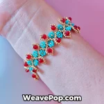 A close-up lifestyle image of the Ruby Turquoise B078 bracelet being worn, highlighting its bohemian and tropical aesthetic.
