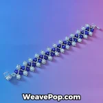 Studio flat lay of the B078 bead bracelet kit in Midnight Cobalt, featuring blue Miyuki seed beads and white crystal pearls arranged in a daisy chain pattern.