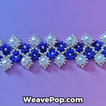Extreme close-up of the Midnight Cobalt B078 weave, highlighting the precise alignment of Miyuki 11/0 beads and high-luster pearls.