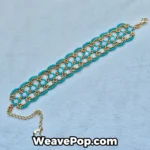 Flat lay of the turquoise and gold beaded bracelet kit B081 materials featuring MIYUKI 412 turquoise seed beads, metallic gold seed beads, and 4mm flat beads