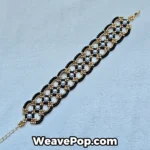 Flat lay of the black and gold beaded bracelet kit B081 materials featuring MIYUKI 401 black seed beads, metallic gold seed beads, and 4mm flat beads
