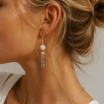 Crystal pearl CZ tassel earrings in silver finish being worn – DIY earring making kit