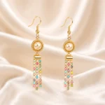 Earring Making Kit E011 – Gold finish crystal pearl CZ tassel earrings on display