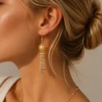 Crystal pearl CZ tassel earrings in gold finish being worn – DIY earring making kit
